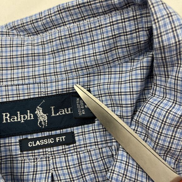 Mens Ralph Lauren Classic Fit Long Sleeve Button Down Shirt Sz XL Blue Check - Picture 5 of 7